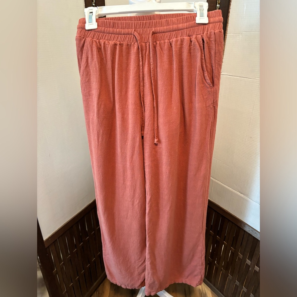 Wishlist Terracotta Wide Leg Linen Pants - Drawstring - Size Medium